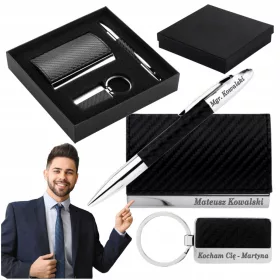    Set Stift-Visitenkartenhalter Schlüsselanhänger mit Gravur als Geburtstagsgeschenk