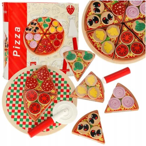  PIZZA-SPIELSET AUS HOLZ FÜR KINDER MIT ZUBEHÖR 20 cm MIT KLETTMESSER