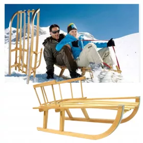    HOLZSCHLITTEN MIT TRADITIONELLER RÜCKENLEHNE + SOLIDEM GRIFF MIT SCHNUR + KOSTENLOS