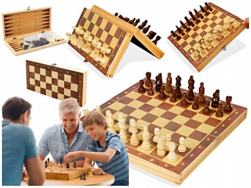  3-in-1-Brettspielset HOLZSCHACHCHEKER HINTERGRUND-LOGIKSPIELE