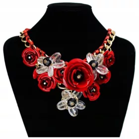  Halskette Halskette Blumen Rot