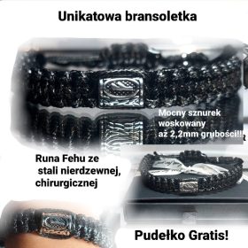    FEHU-RUNEN-ARMBAND, STAHL, MAKRAMEE-SCHNUR, ANGEFERTIGT IN DER GRÖSSE ODER BREITE 18 cm