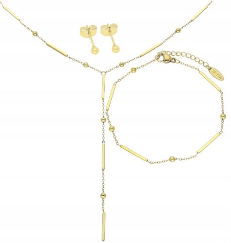  SET VERGOLDETER SCHMUCK, 3-teilig, KRAWATTENSTÄBCHEN, CHIRURGENSTAHL 316 L