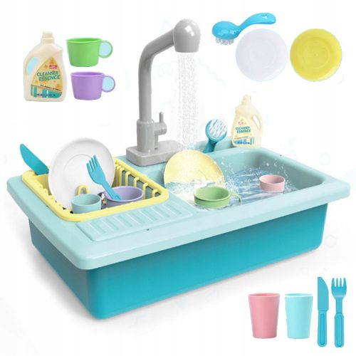  Küchenspüle, Wasserhahn, Geschirr, Besteck, Spülwasser, fließendes Wasser