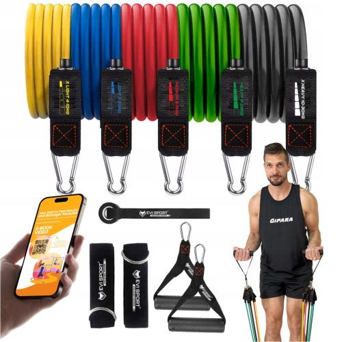  Widerstandsbänder-Expander für Übungen, Set mit 5 Fitnessbändern, 100 kg, + E-Book