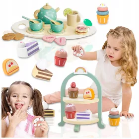    CAFE FÜR KINDER HOLZ-SÜSSWAREN-SET FÜR KAFFEE- UND TEESERVICE, 23 EL