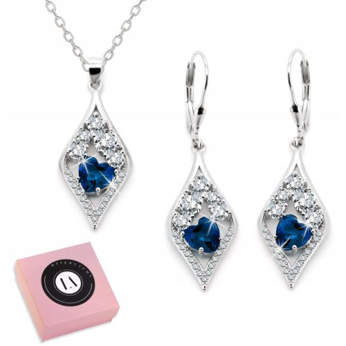  Silberset mit blauen Herzanhänger-Ohrringen, 925er Silber LAPRII