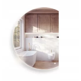    Runder LED-Spiegel mit halbkreisförmiger Facette, 110 cm, Touch-Schalter