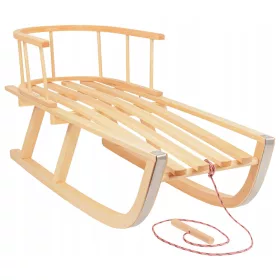    TRADITIONELLER HOLZSCHLITTEN MIT RÜCKENLEHNE UND SCHNEESEINE FÜR KINDER