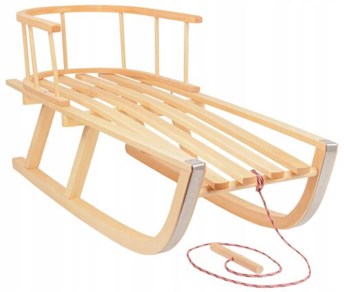  TRADITIONELLER HOLZSCHLITTEN MIT RÜCKENLEHNE UND SCHNEESEINE FÜR KINDER