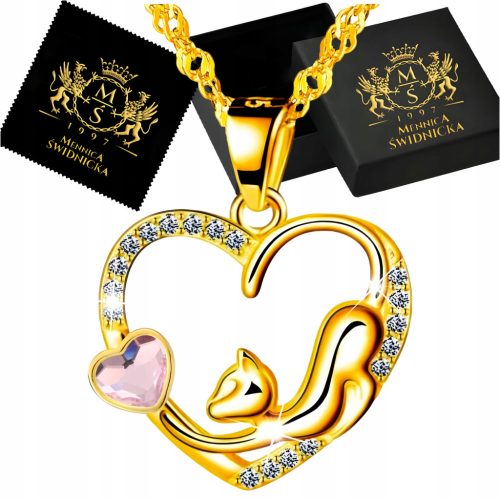  Goldene Herz-Katze-Halskette, vergoldetes 925er-Silber, Weihnachtsgeschenk für Damen
