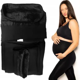    MIT FELL ISOLIERT Nahtlose, blickdichte, elastische Umstandsleggings, SCHWARZ