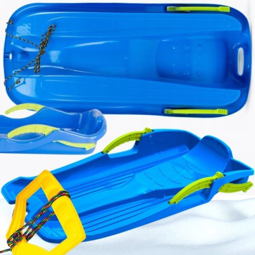  STARKER KUNSTSTOFFSCHLITTEN 80 cm MIT BREMSEN, BLAU FÜR KINDER, LINIE, GLEITEN