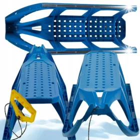    Großer Schlitten, 109 cm, Kunststoff, für zwei Personen, montierte Kufen + Leine, Griff, blau