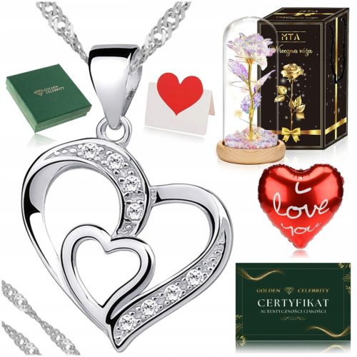  925 SILBERKETTE MIT HERZ + LED EWIGE ROSE IM GLAS ALS GESCHENK