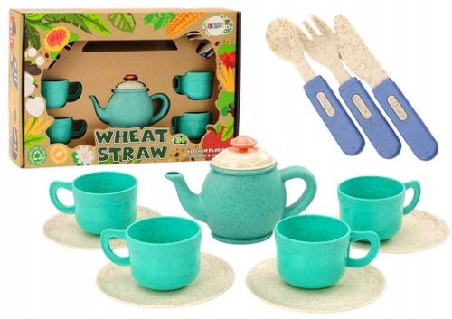  Set aus Geschirr, Tassen, Tellern, Besteck, Teekanne, 22-teilig