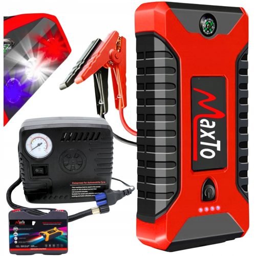  JUMPSTARTER + KOMPRESSOR MOTORSTARTBOOSTER POWERBANK TASCHENLAMPE KOMPASS