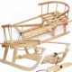  TRADITIONELLER HOLZSCHLITTEN MIT RÜCKENLEHNE, SEITE, BEFESTIGUNG, Kufe + FUSSSTÜTZE, LÄNGE. 75CM