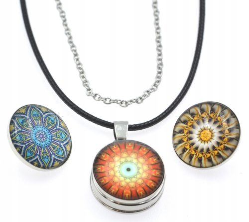  Anhänger mit auswechselbarem SNAP und 3x MANDALA-Ösen, Kette + Schnur