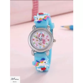  Ze0018 Kinderuhr hellblaues Einhorn