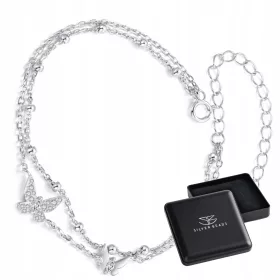  S165 Doppeltes Silberarmband mit Kristallschmetterlingen