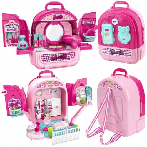  Schminktisch, KOFFER, Puppenhaus, RUCKSACK, 3-in-1-Beauty-Set für Mädchen