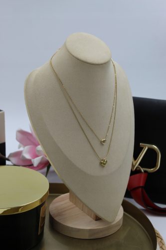  Blaubeer-Promi-Halskette, Doppelherzschlange, Herzen, Gold, 316L-Stahl