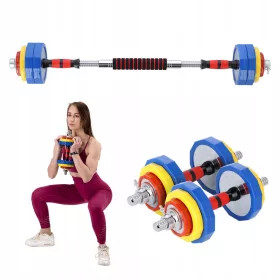    Massives Chrom-Hanteln + Langhantel-Set 2in1 im 20-kg-Koffer