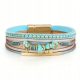  Damen-Lederarmband mit Riemen, Steinen, Boho-Wickel, Türkis