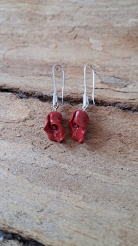  Korallenohrringe, rote Koralle, Blume, Rose, Silber
