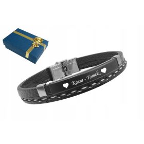  Herren-Lederarmband mit GRAVUR, schwarz
