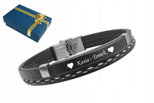  Herren-Lederarmband mit GRAVUR, schwarz