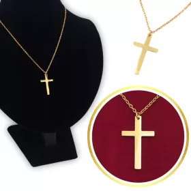    GOLD KREUZ HALSKETTE KREUZ ANKIER KETTE CHIRURGISCHER EDELSTAHL