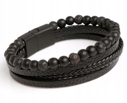  HERREN-LEDERARMBAND MIT ONYX-LAVA-PERLEN