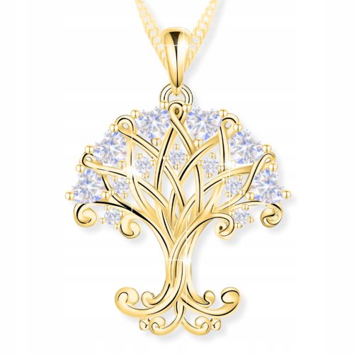  Goldene Baum des Lebens Halskette 925 Baum des Glücks Kristalle VERGOLDET 585