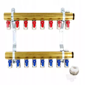    CO-Verteiler mit 8 Kreisläufen, Messing, ausgestattet mit PEX-Ventilen und Entlüftungsöffnungen