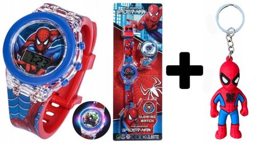  elektrische Uhr Kinder-SPIDERMAN für Jungen und Kinder, LED-Licht + SCHLÜSSELANHÄNGER