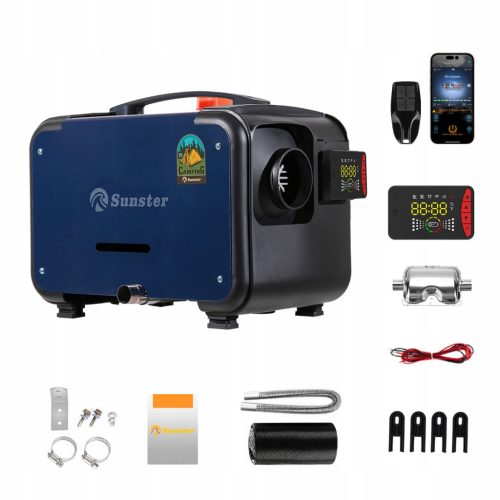  8 kW Benzin-Gasheizung, Webasto-Ölgebläse, 12/24 V, Bluetooth, LCD