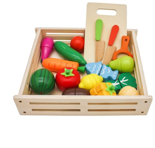  HOLZFRÜCHTE GEMÜSE ZUM SCHNEIDEN + BOX 17 Stk