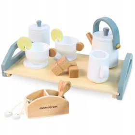  Teeservice aus Holz mit Tablett – 17 Elemente