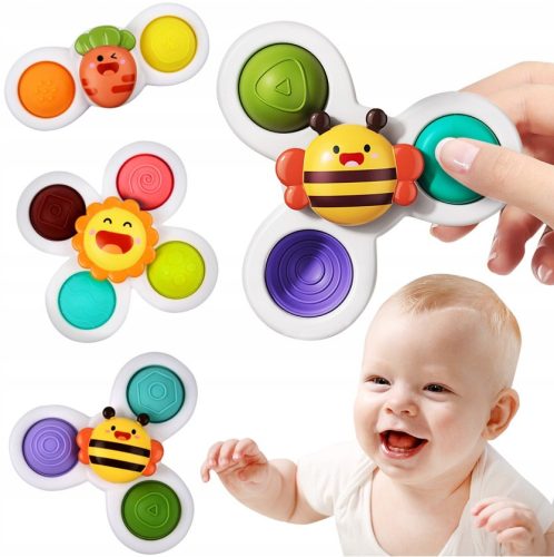  3X Fidget Spinner SENSORISCHES BADESPIELZEUG mit RASSEL mit Saugnapf