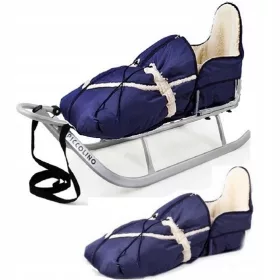    Piccolino-Metallschlitten mit Rückenlehne und isoliertem Schlafsack – Marineblau