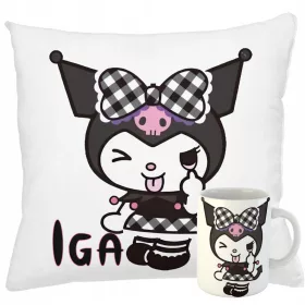    Set aus Tasse + KUROMI-Kissen ONEGAI MY MELODY + NAME + VERSCHIEDENE MUSTER