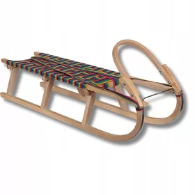    Großer, massiver Holzschlitten für zwei Personen mit Gurtsitz + Schnur