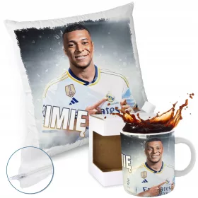    KYLIAN MBAPPE REAL MADRID KISSENSET, BECHER, GESCHENK FÜR DEN NAMEN EINES KINDES