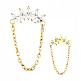    PIERCING-Labret-Ohrring mit Kette und 5 Helix-Titan-Zirkonen 1,2/8.