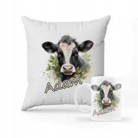  KISSEN + BECHER SET Geschenk Kuh Kuhmilch Bauer + NAME #2