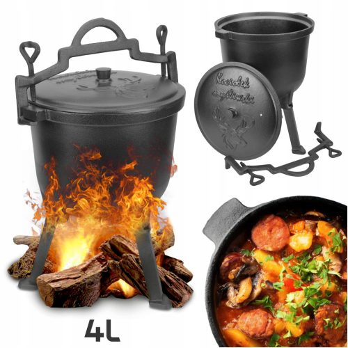  Gusseisentopf Jagdtopf Ungarischer Braten 4L für Lagerfeuergrill