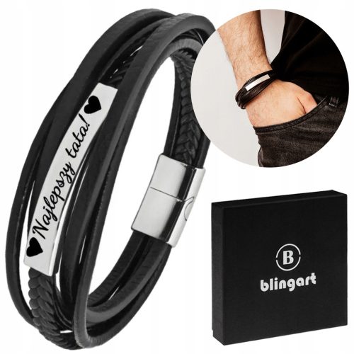  GESCHENK FÜR DAD Schwarzes Lederarmband, 316L-Stahl, KOSTENLOSE GRAVUR