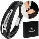  GESCHENK FÜR DAD Schwarzes Lederarmband, 316L-Stahl, KOSTENLOSE GRAVUR